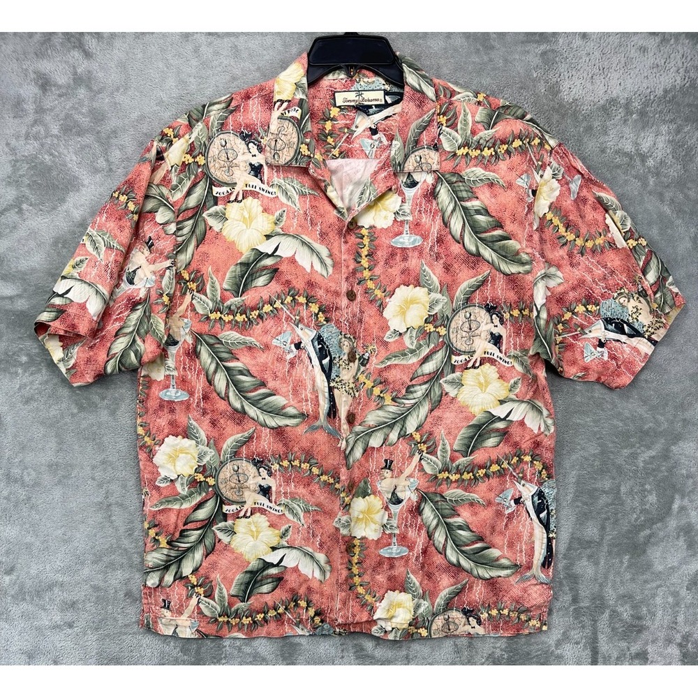 Tommy Bahama Men's 2004 In Full Swing Hawaiian‎ Shirt Large 100% Silk Camp